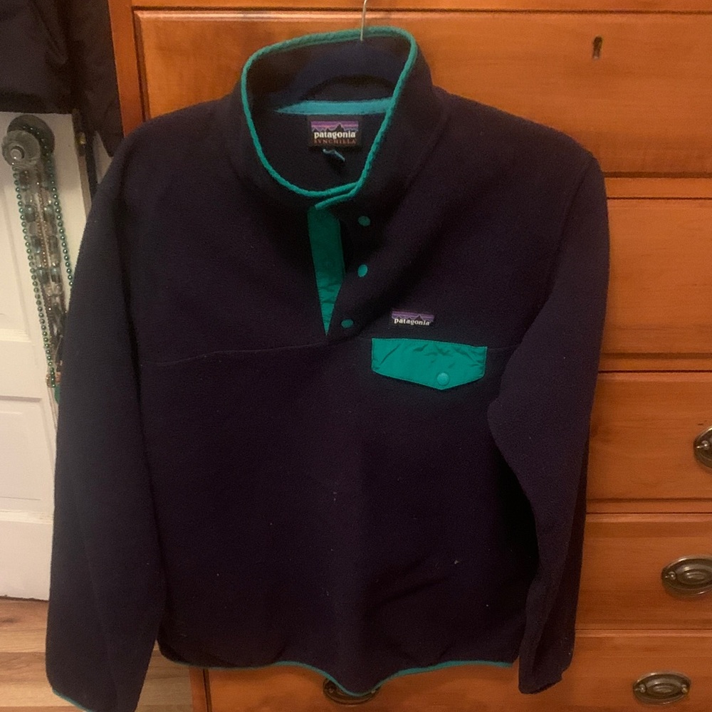 Patagonia Dark Blue and Green Snap-T Fleece
